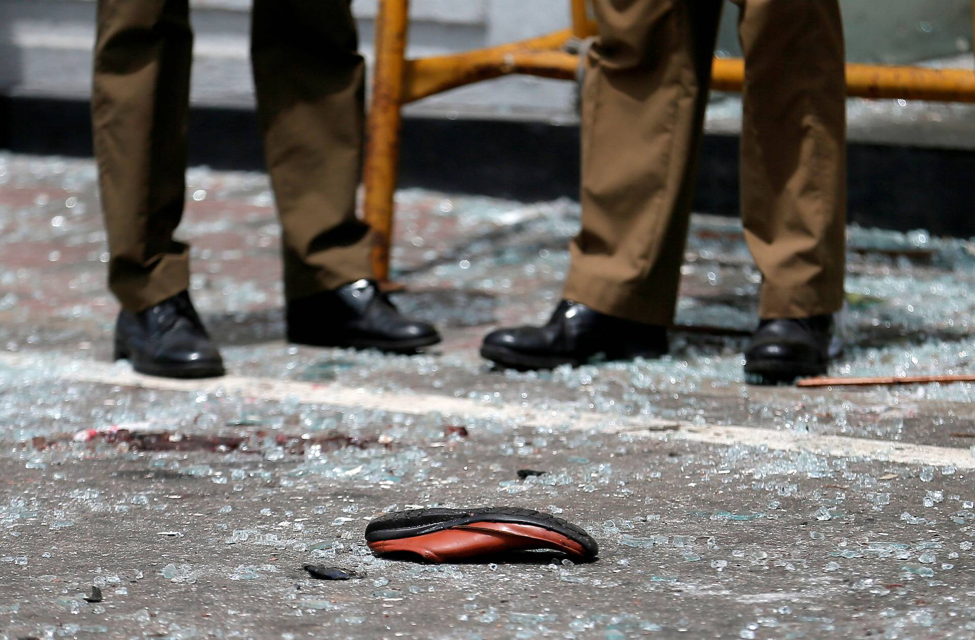 A shoe of a victim is seen in front of the St. Anthony's Shrine, Kochchikade church after an explosion in Colombo