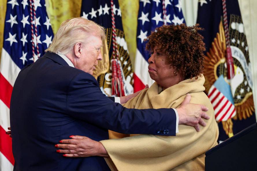 U.S. President Donald Trump speaks during a Black History Month reception at the White House in Washington