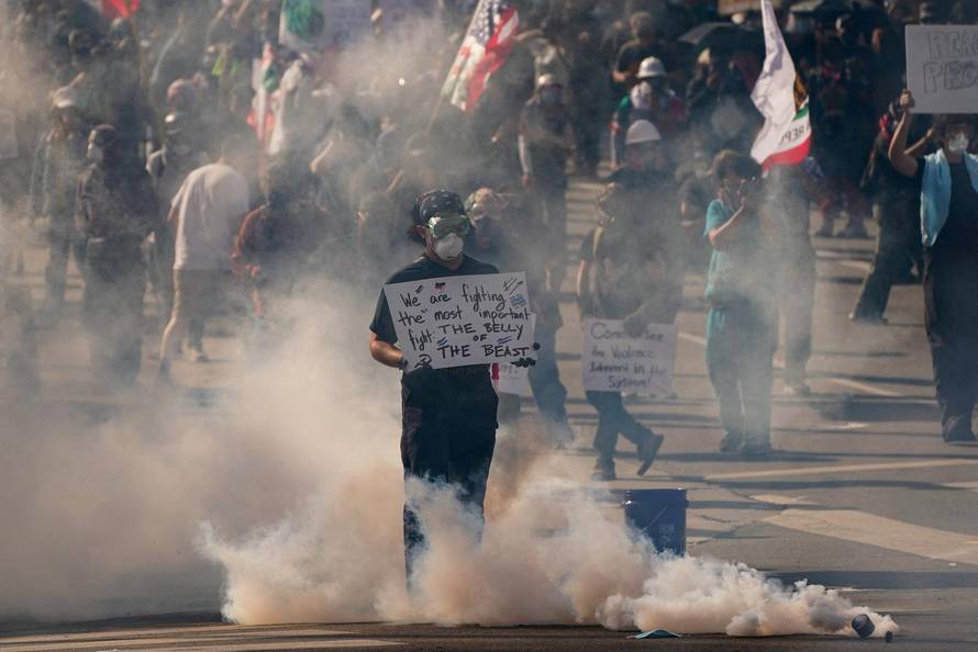 Protest against federal immigration sweeps, in Los Angeles