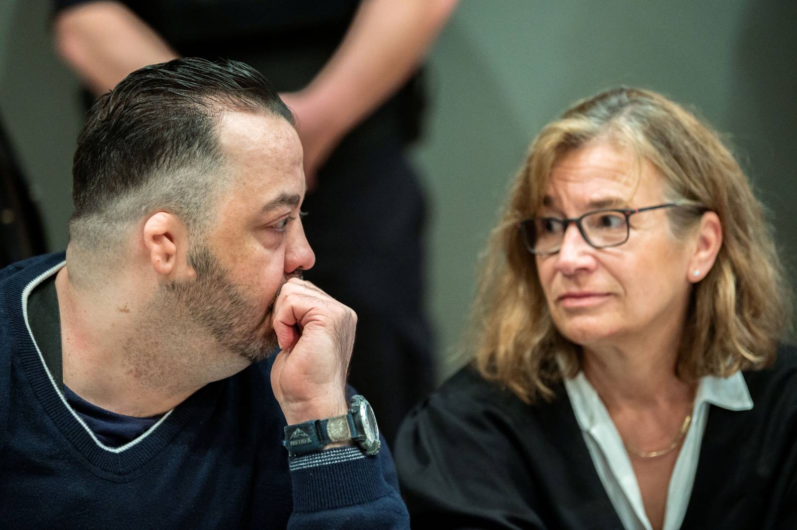 Niels Hoegel, accused of murdering 100 patients at the clinics in Delmenhorst and Oldenburg, attends his trial in Oldenburg