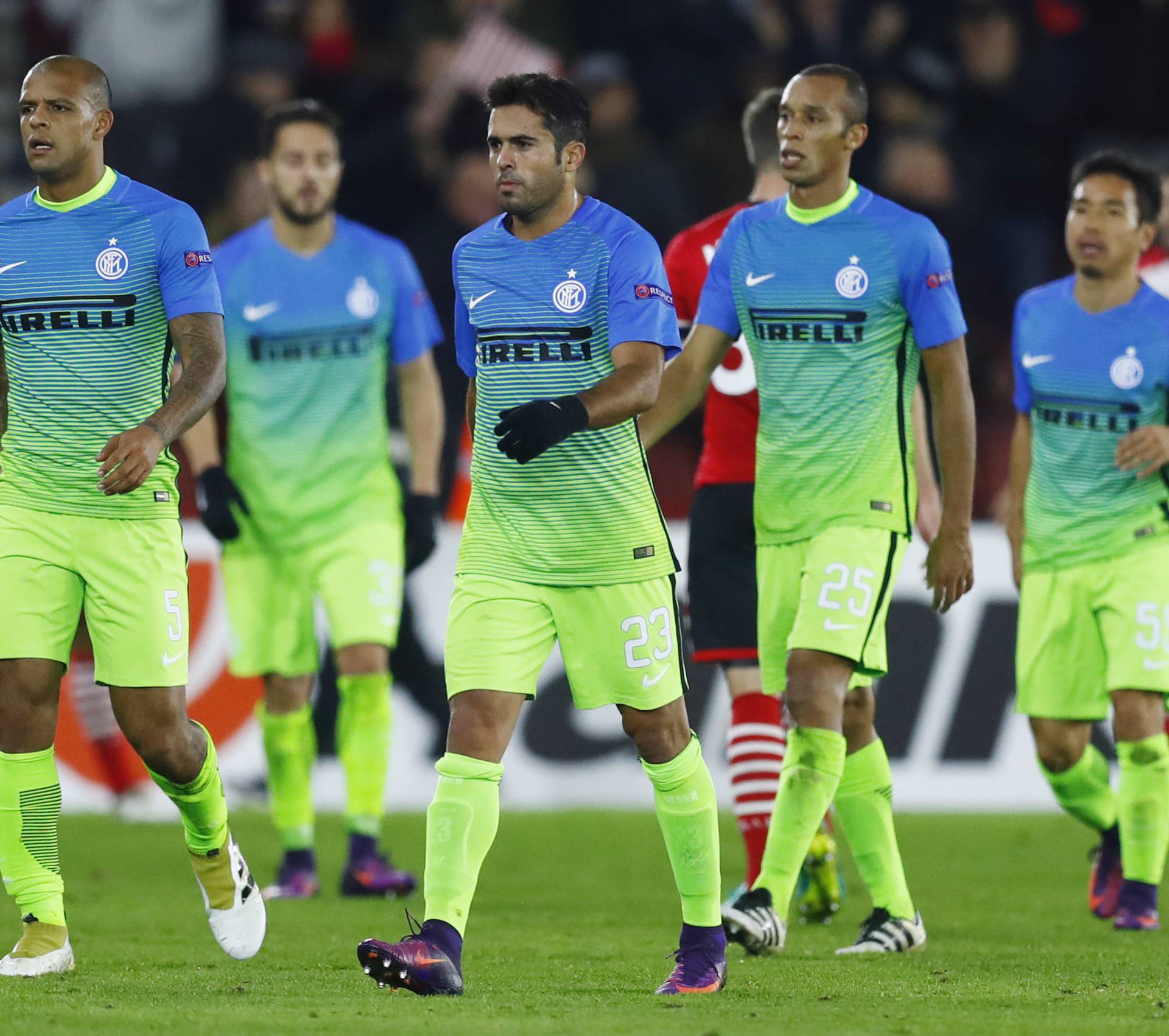 Inter Milan's Eder and teammates look dejected after the match