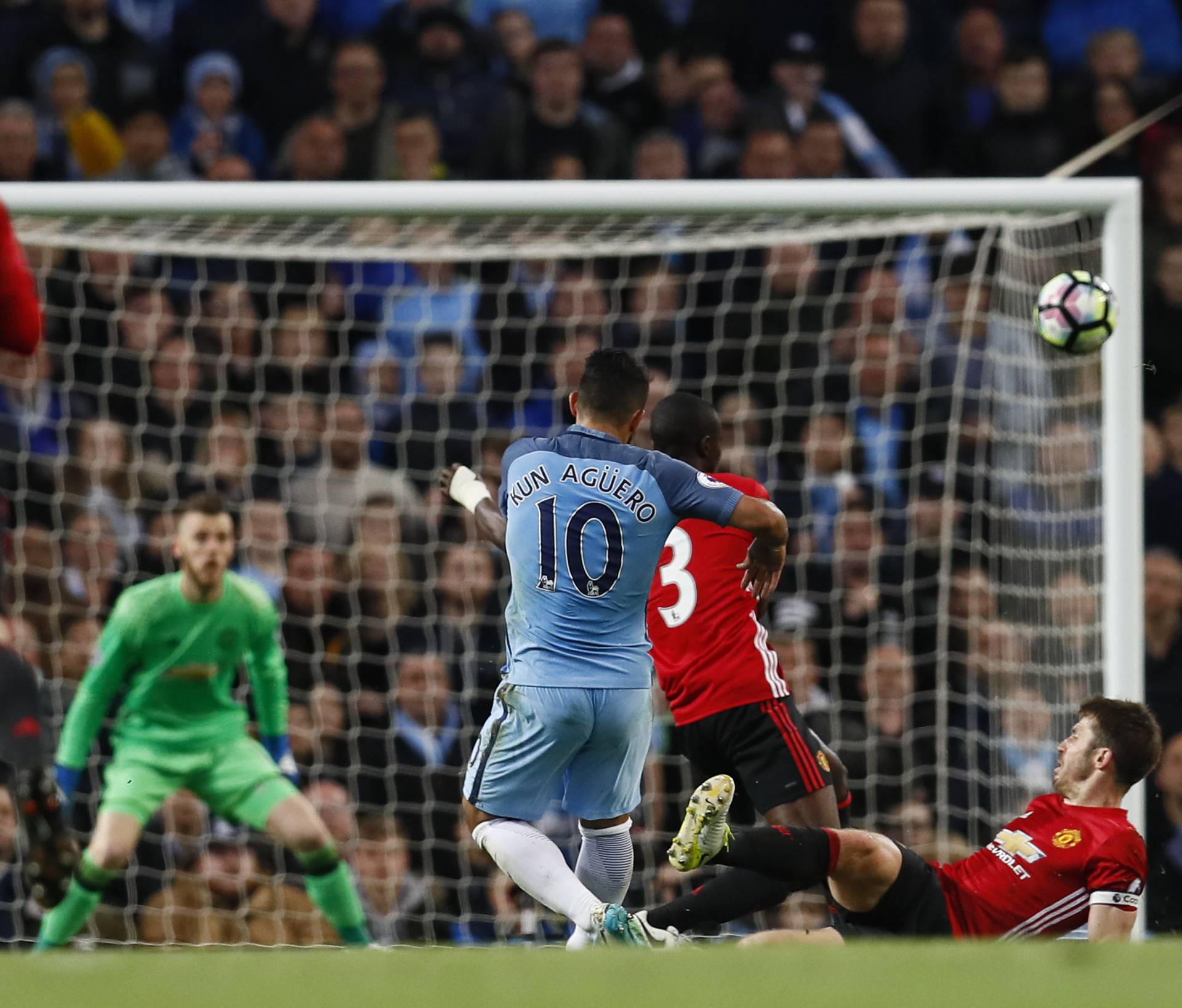 Manchester City's Sergio Aguero shoots at goal