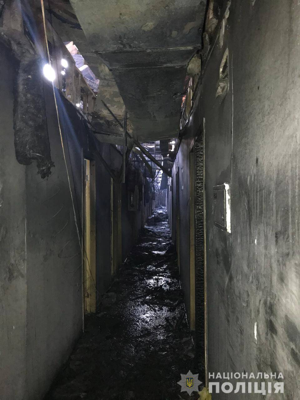 A view shows a corridor of the Tokyo Star hotel that was hit by a heavy fire, in Odessa