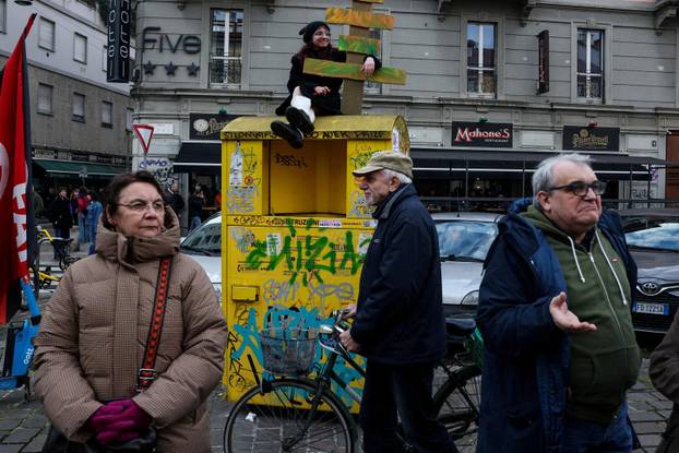 Demonstrators protest the 2026 Winter Olympics in Milan
