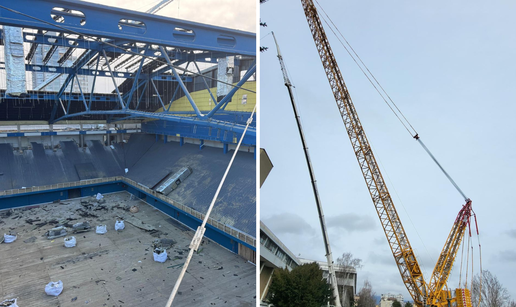 FOTO Najveća dizalica ikada u Hrvatskoj: Skidaju nosače krova od 60 tona na Domu sportova