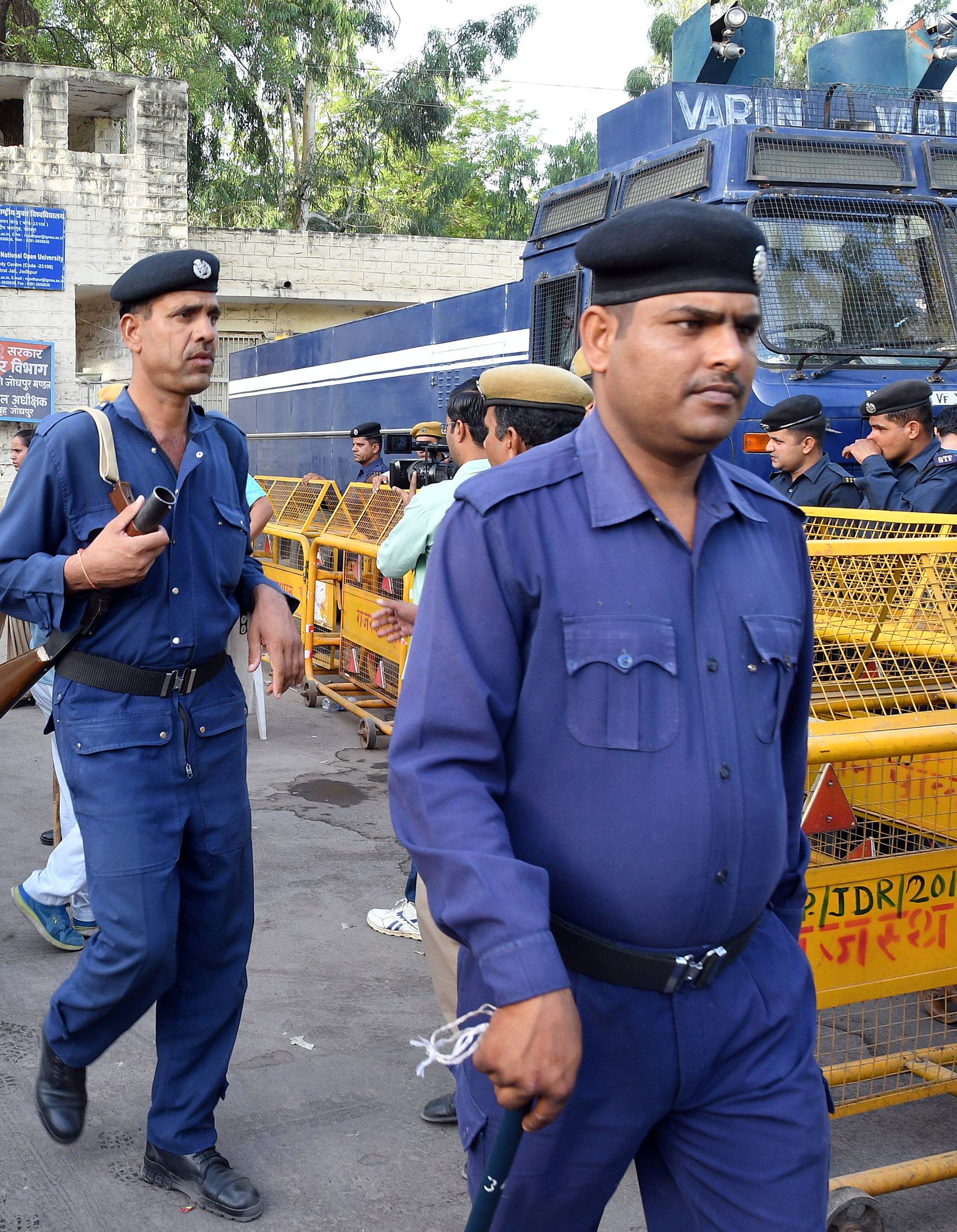 Police patrol outside Jodhpur Central Jail, where Asaram Bapu has been held, in Jodhpur