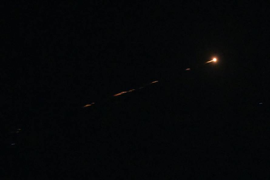 Iranian missile flies towards Israel, as seen from Tel Aviv