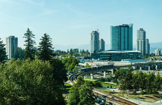 Surrey, Canada September 5, 2018: Modern buildings and infrastructure City Centre Greater Vancouver area.