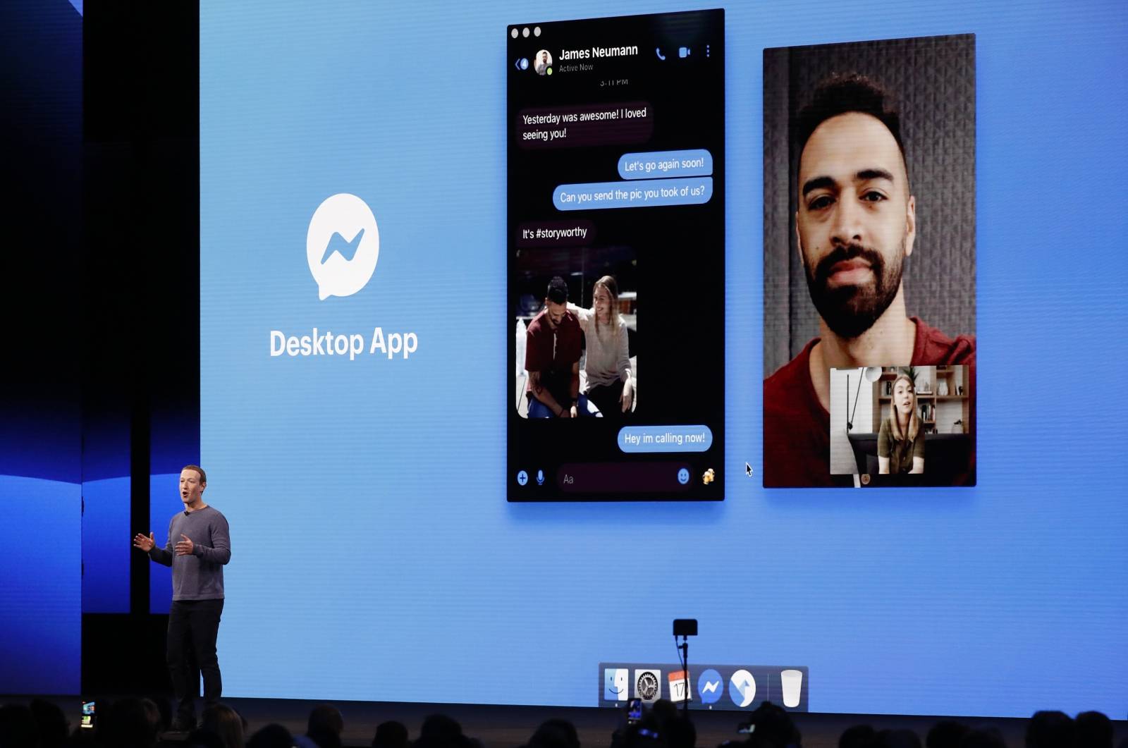 Facebook CEO Mark Zuckerberg speaks about a new desktop app during his keynote at Facebook Inc's annual F8 developers conference in San Jose