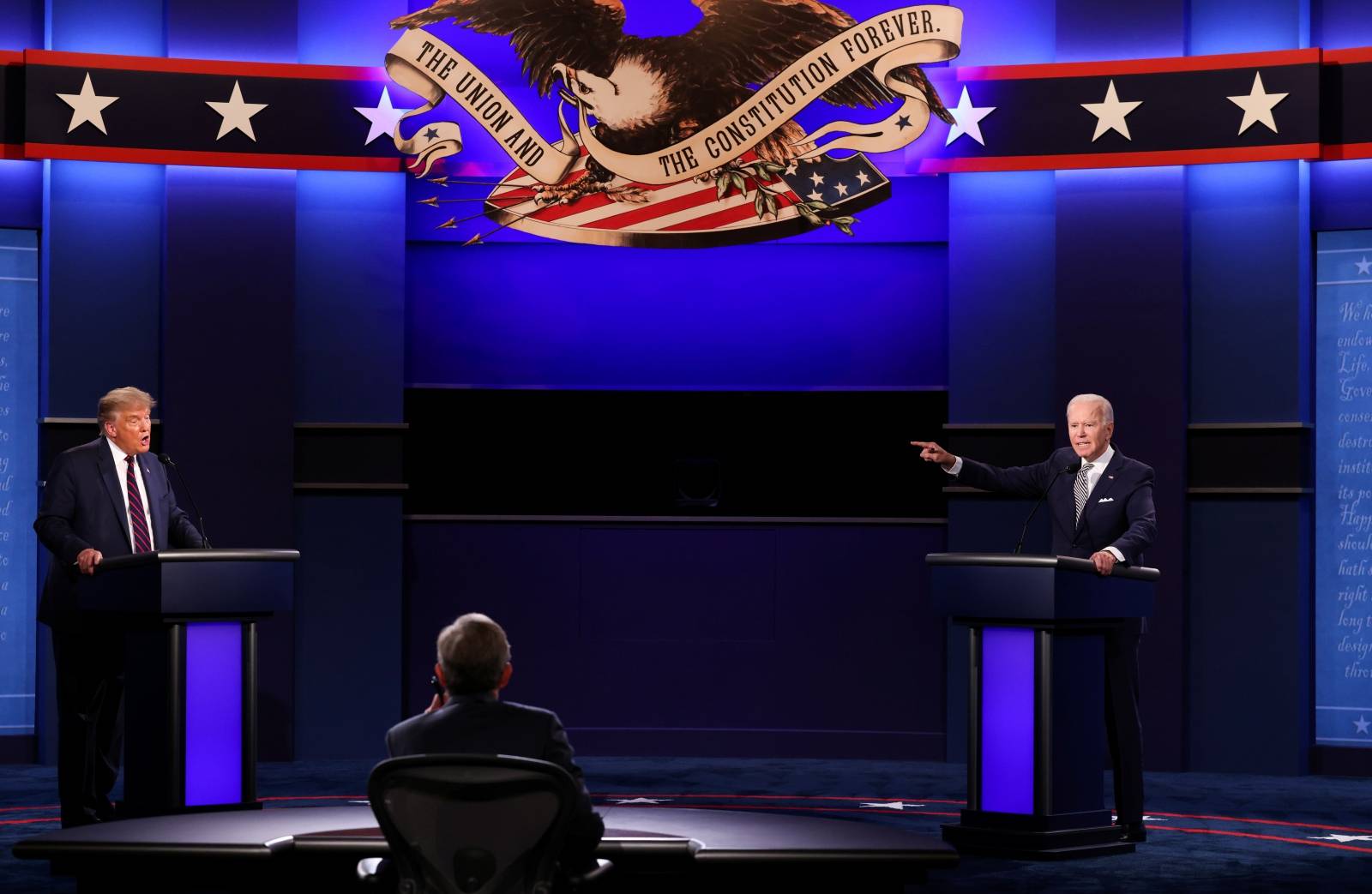 U.S. President Donald Trump and Democratic presidential nominee Joe Biden participate in their first 2020 presidential campaign debate in Cleveland