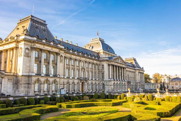 Royal Palace of Brussels front view at sunny day