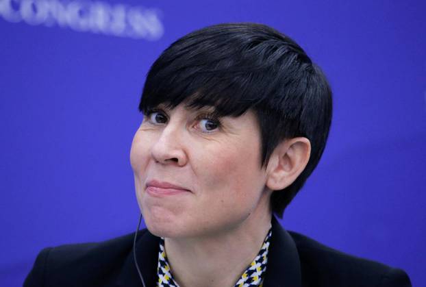 Norwegian Foreign Minister Ine Marie Eriksen Soreide attends a session of the International Arctic Forum in Saint Petersburg