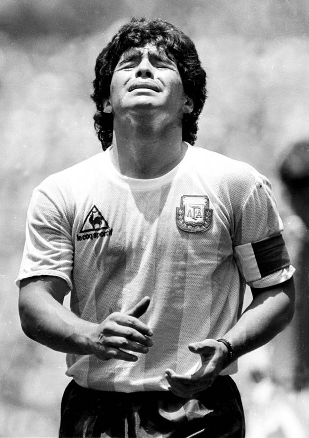 FILE PHOTO:  Diego Maradona Reacts To Yellow Card During World Cup Final In Mexico