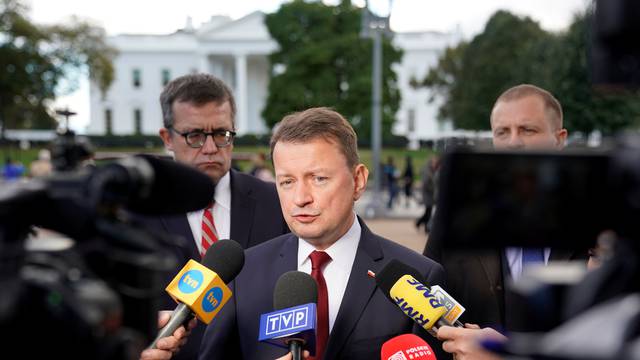 Polish Defence Minister Mariusz BÅaszczak speaks to reporters  in Washington