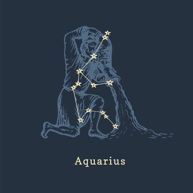 Zodiac constellation of Aquarius in engraving style. Vector retro graphic illustration of astrological sign Water Bearer