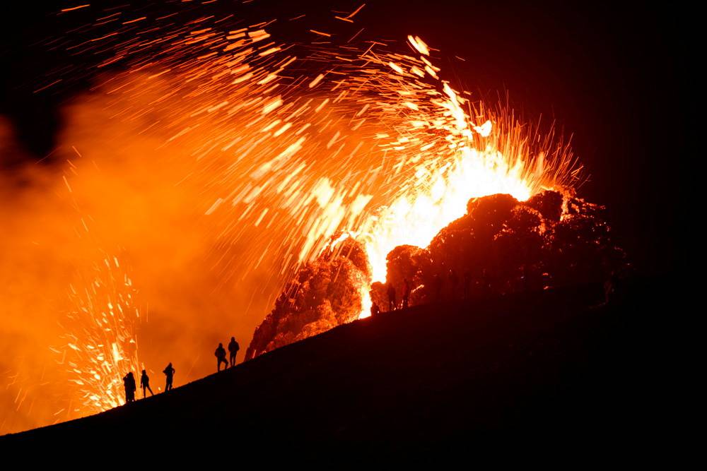 Volcanic eruption in Geldingadalur in Reykjanes peninsula in Iceland