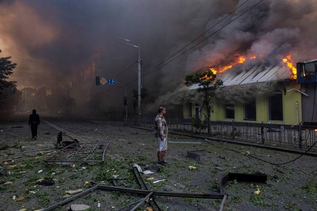 Aftermath of an overnight Russian missile and drone strike, in Kyiv