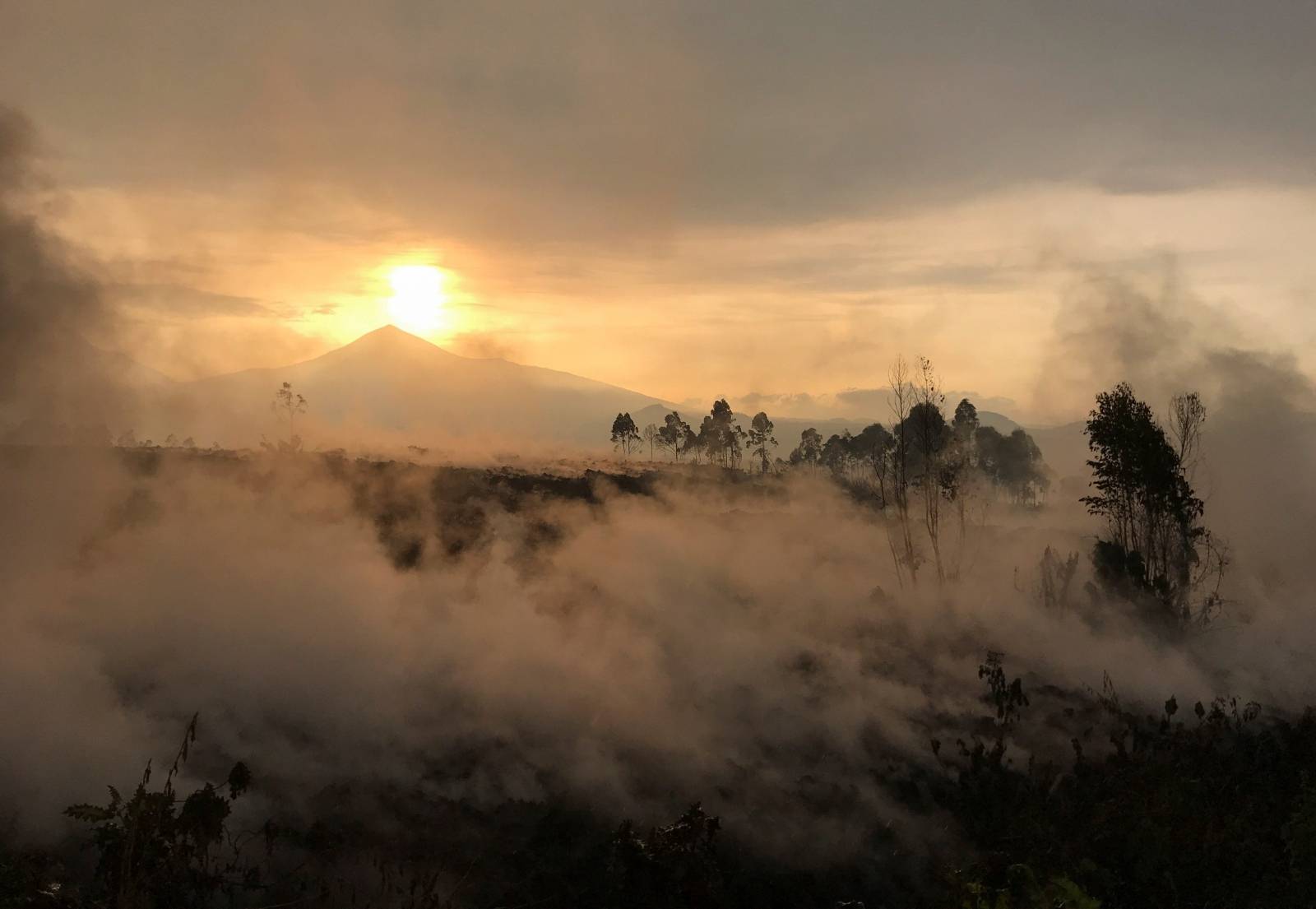 Smouldering lava deposited by the eruption of Mount Nyiragongo volcano is seen near Goma