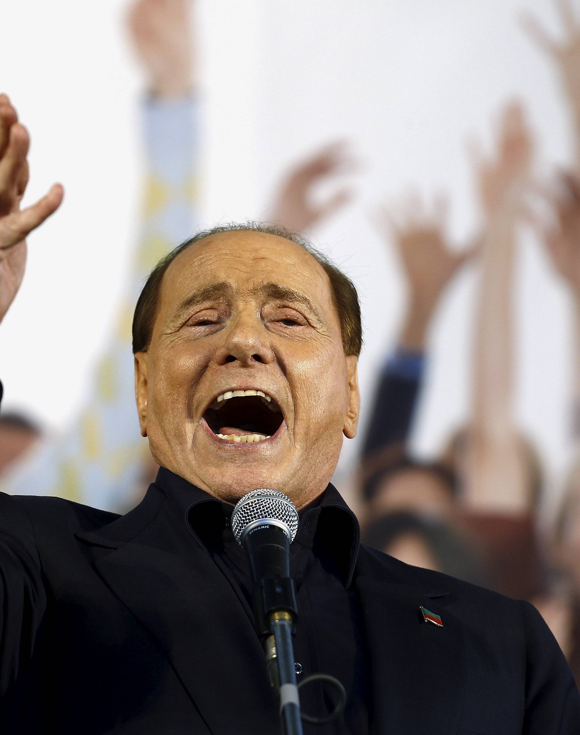 FILE PHOTO: Forza Italia party (PDL) leader Berlusconi speaks during Northern League rally in Bologna