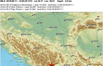 Potres od 4,4 Richtera u Crnoj Gori osjetili i na jugu Dalmacije