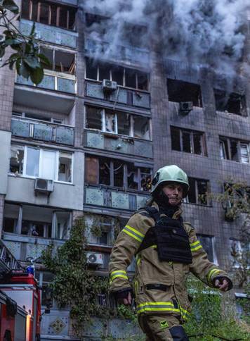 Aftermath of missile and drone strikes in Kyiv