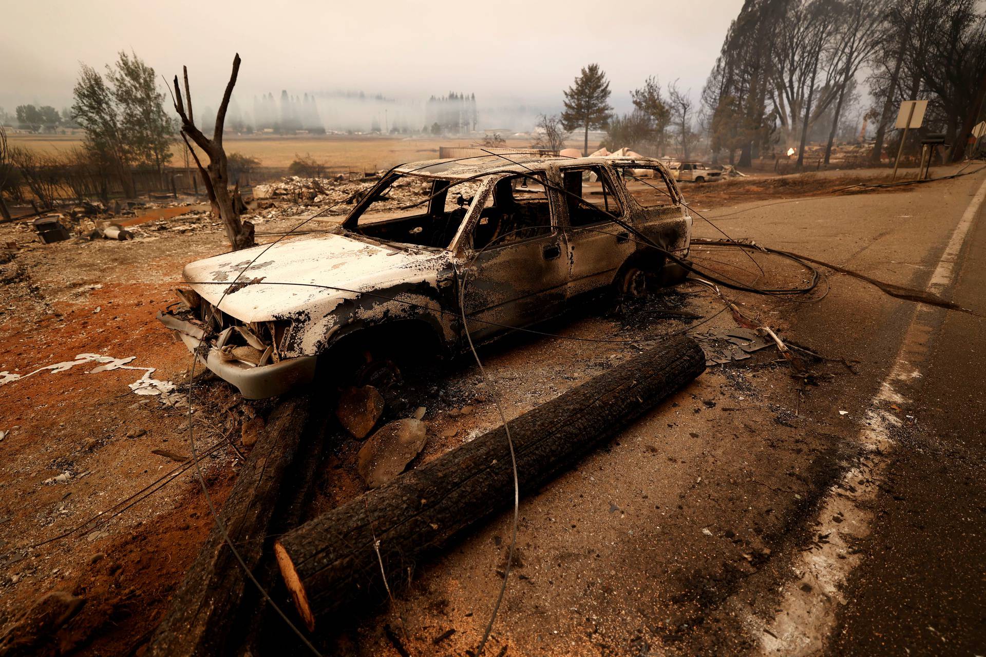 Burned car at the Dixie Fire in Greenville