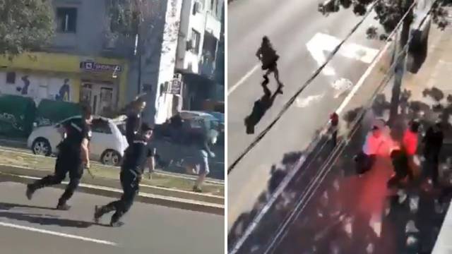 VIDEO Sukob Grobara i Delija: Policajca gađali šipkom u glavu
