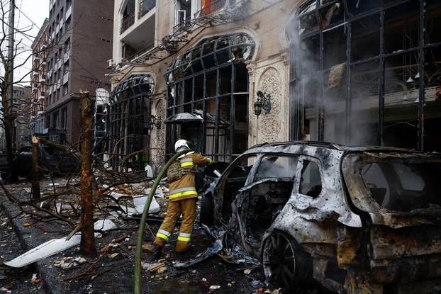 Aftermath of a Russian missile strike in central Kyiv