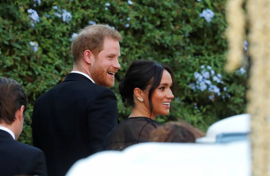 The Duke and Duchess of Sussex, Prince Harry and his wife Meghan, arrive to attend the wedding of fashion designer Misha Nonoo at Villa Aurelia in Rome