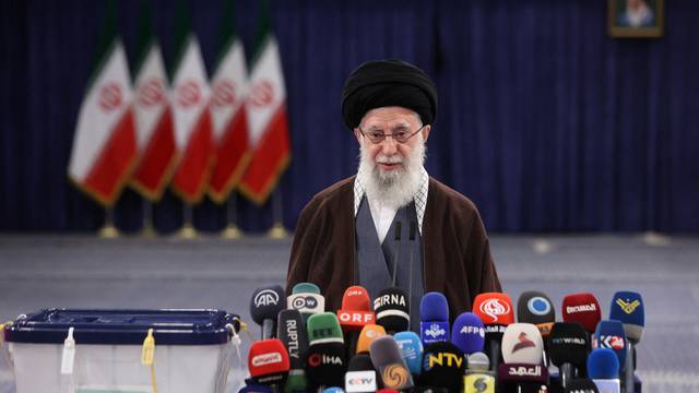 Iran's Supreme Leader Ayatollah Ali Khamenei votes during parliamentary elections in Tehran
