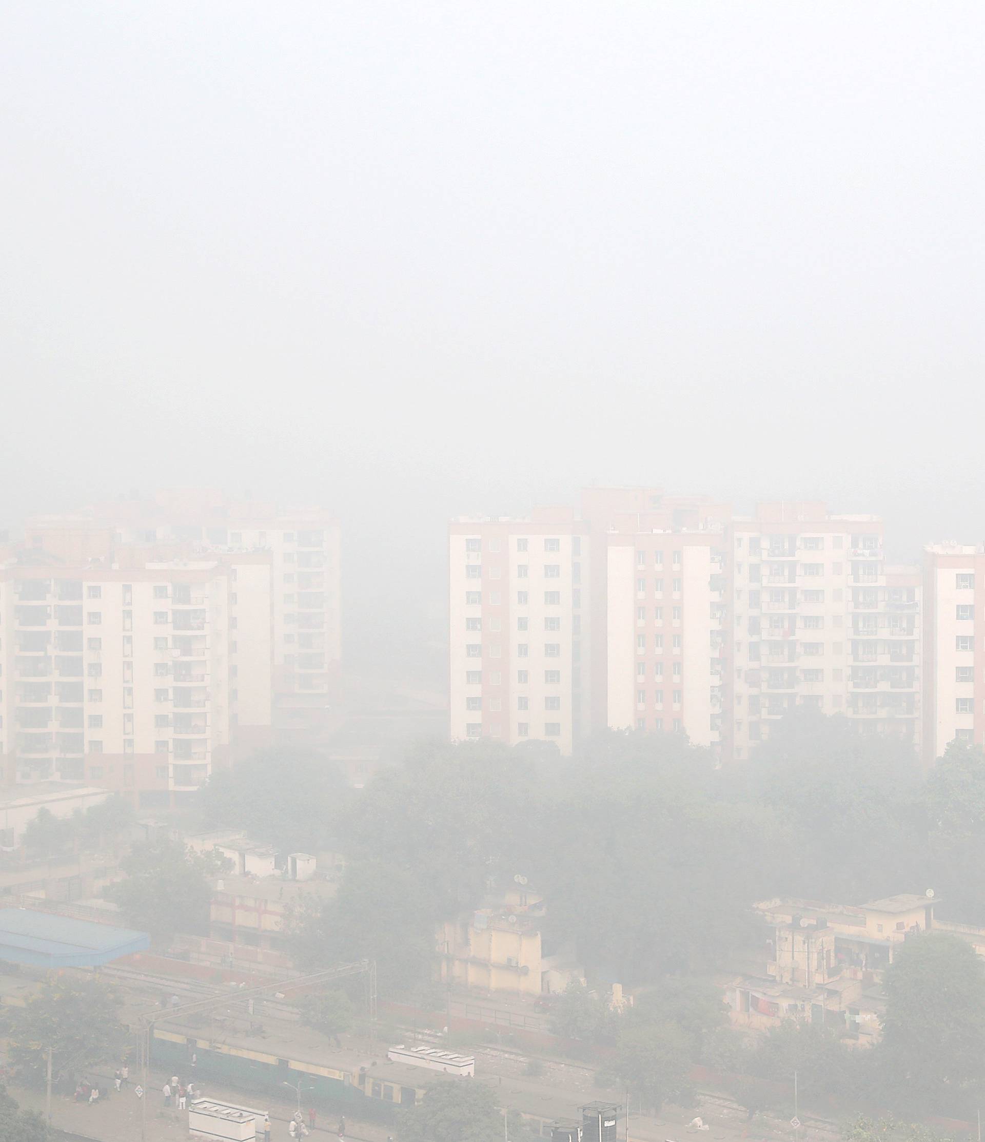 Apartment blocks during heavy smog in Delhi