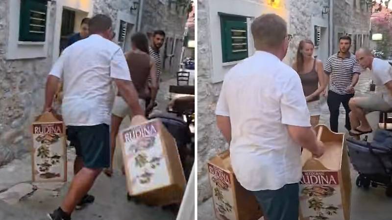 VIDEO INCIDENT U PRIMOŠTENU Muškarac nasrnuo na dječja kolica pred gostima restorana