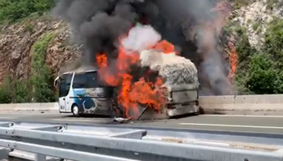 Video: Autobus je izgorio kod Rijeke, požar se širio i na šumu