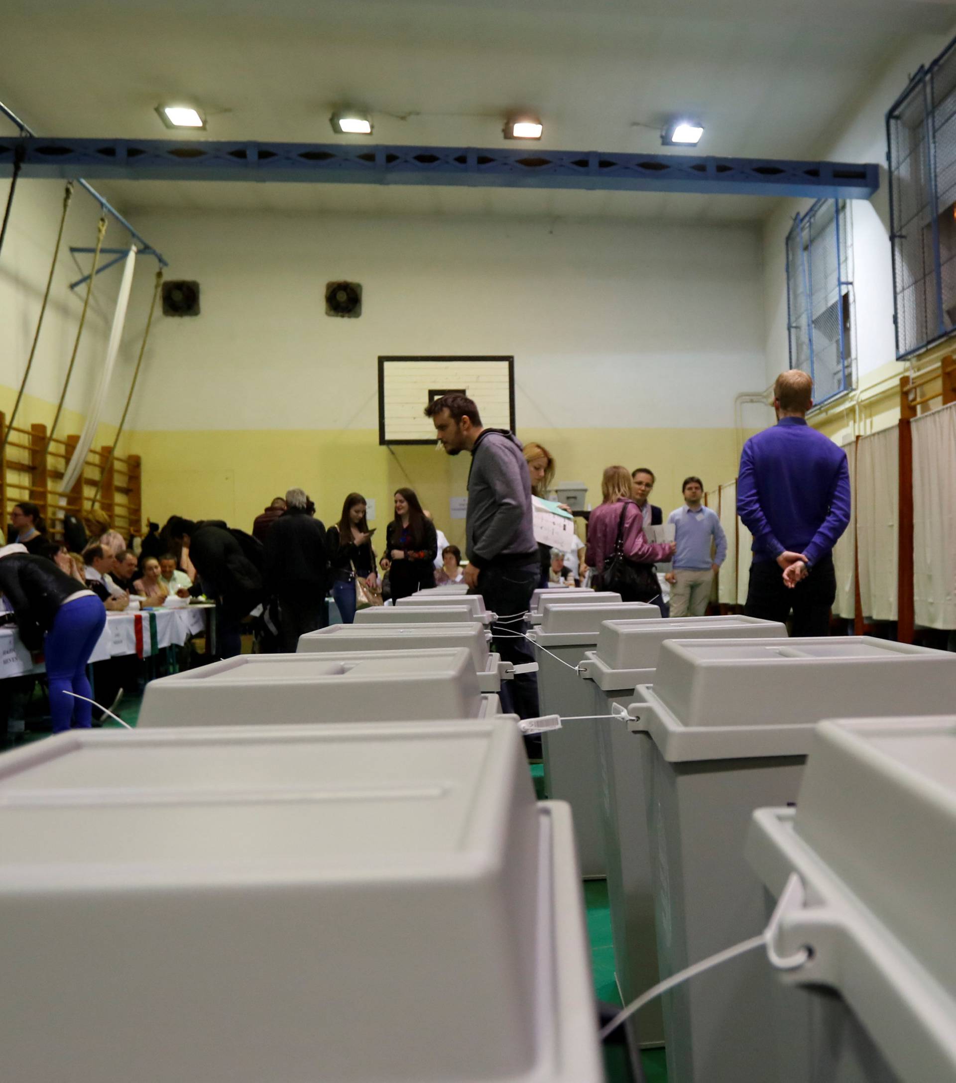 People vote during Hungarian parliamentary election at a polling station in Budapest