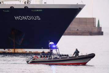 The cruise ship MV Hondius arrives at the port of Granadilla de Abona after being affected by a hantavirus outbreak, in Tenerife
