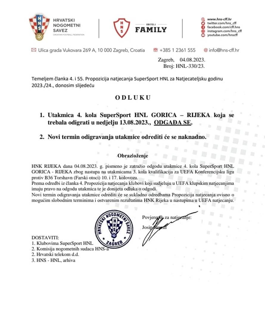 Odmor između okršaja KL-a! Rijeka odgodila 4. kolo HNL-a