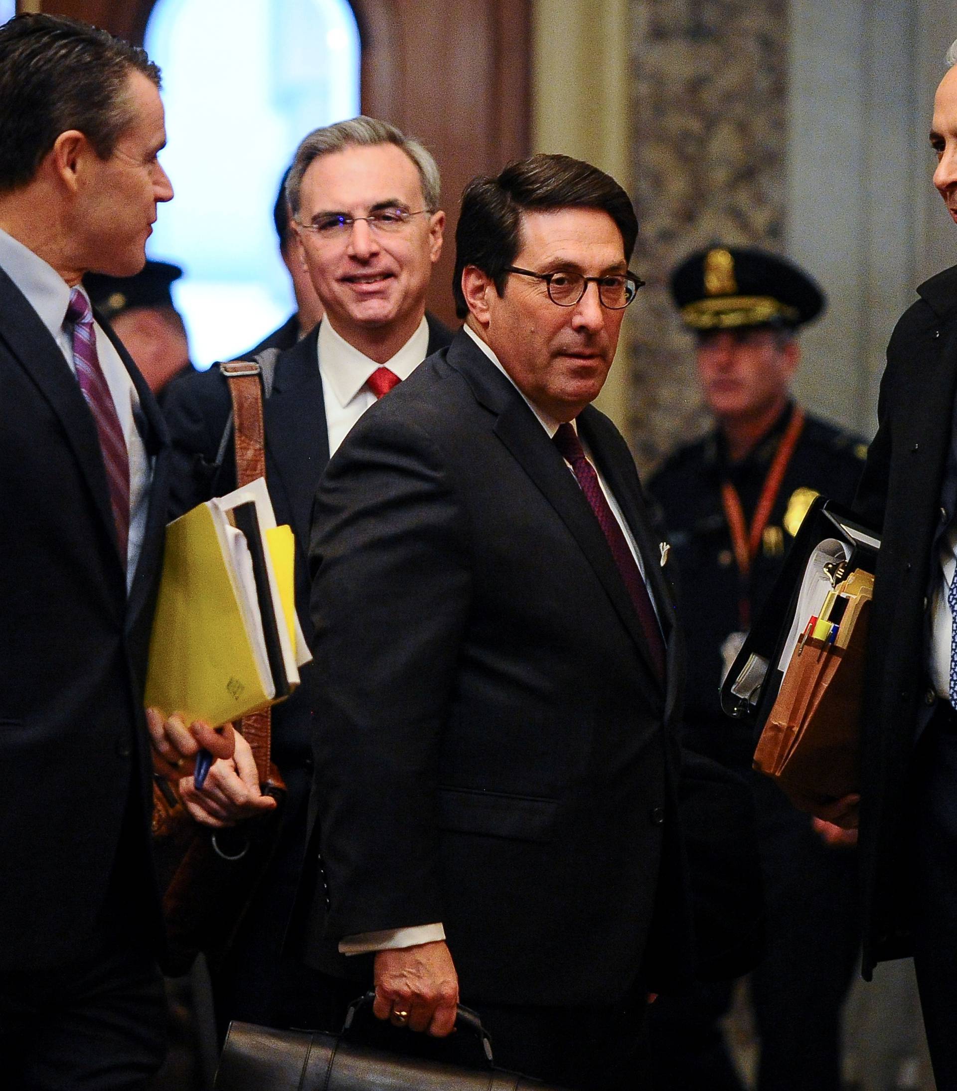 White House Counsel Pat Cipollone and U.S. President Donald Trump's personal attorney Jay Sekulow arrive at the U.S. Capitol for the Senate impeachment trial of President Donald Trump in Washington