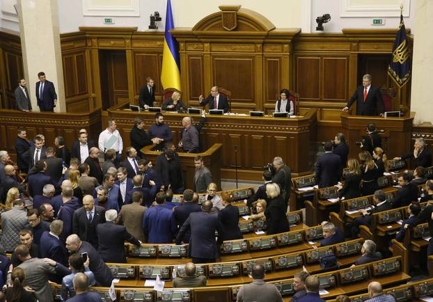 Ukrainian President Poroshenko attends a parliament session in Kiev