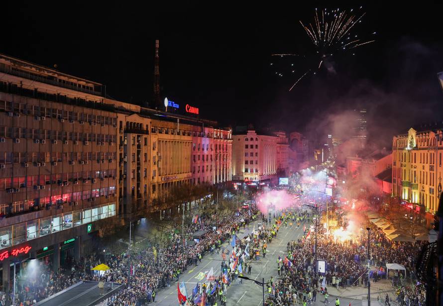 Supporters welcome students from across Serbia as they converge in the capital Belgrade for mass protests over the fatal November 2024 Novi Sad railway station roof collapse