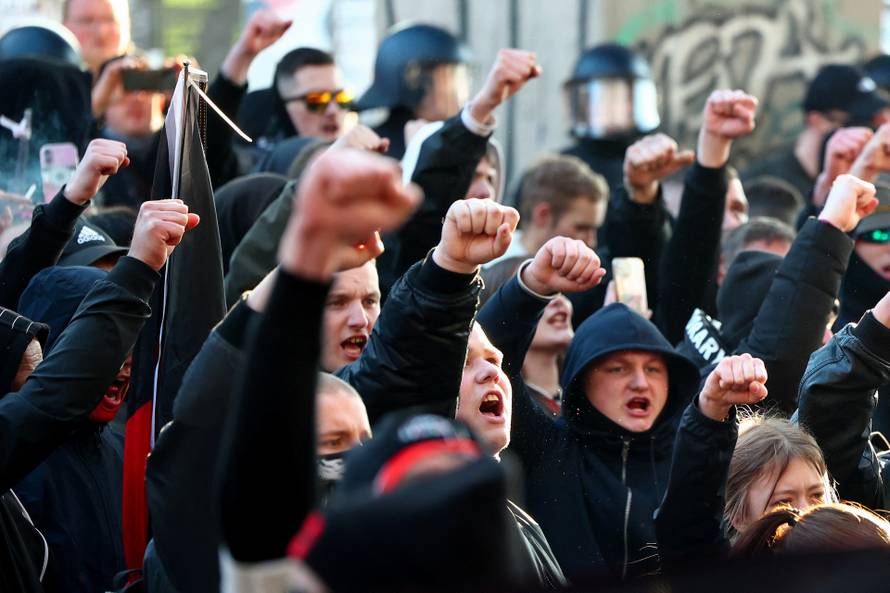 Right-wing protest in Friedrichshain district in Berlin