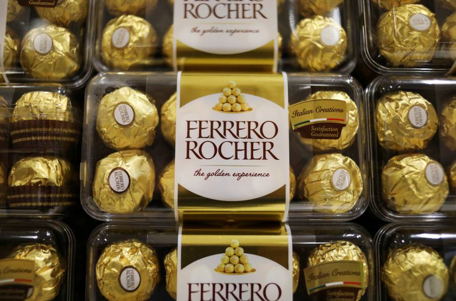 FILE PHOTO: Ferrero Rocher chocolates produced by Italian confectionary maker Ferrero are displayed at a supermarket's shelf in Subang Jaya