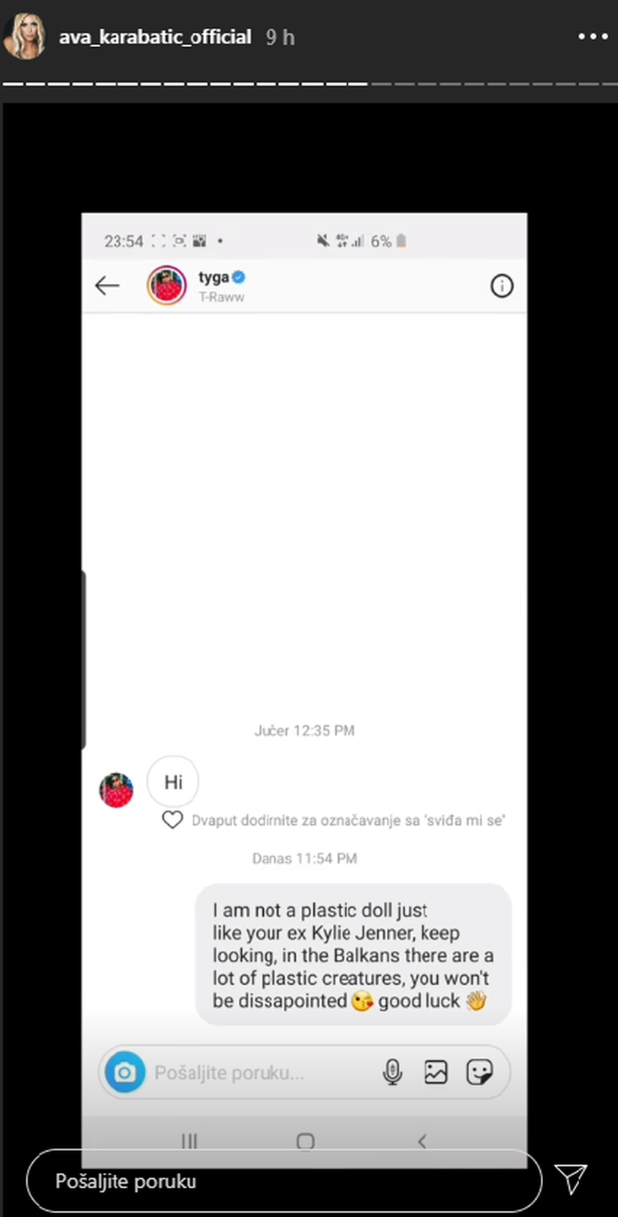 Ava tvrdi da joj poruke šalje Tyga: 'Nisam ti plastična lutka'