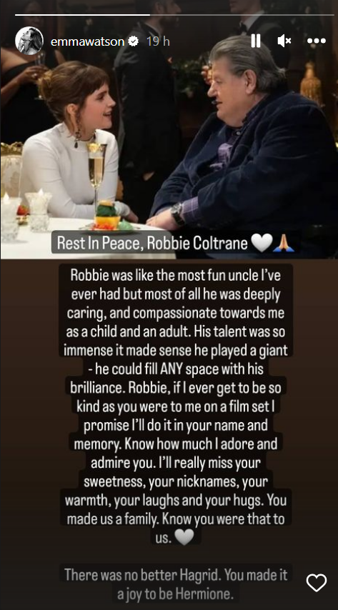 Emma Watson objavila zadnju fotografiju Robbieja Coltranea: 'Nedostajat će mi tvoja toplina'