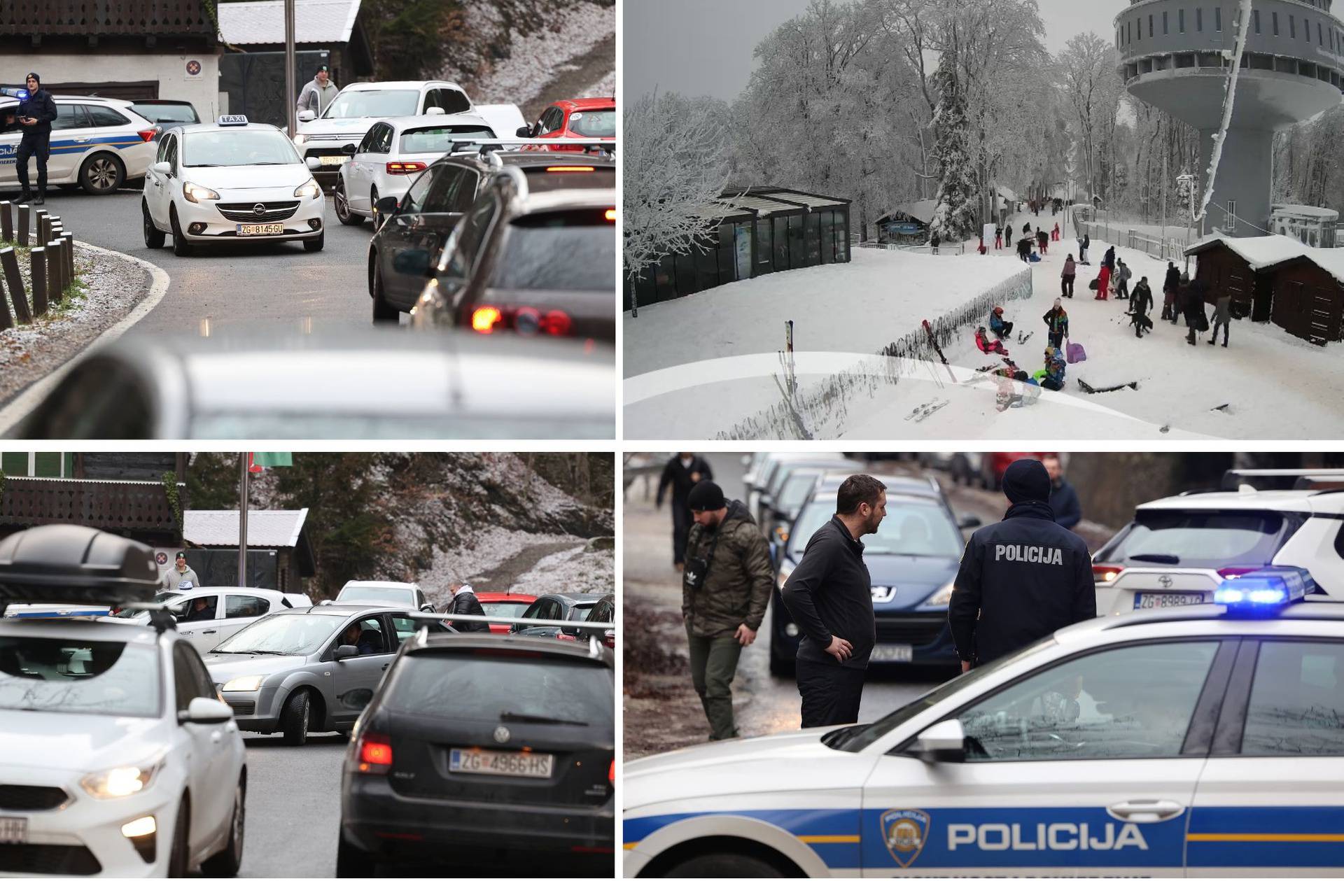 FOTO Počela skijaška sezona na Sljemenu, policija zbog velike gužve morala zatvoriti cestu