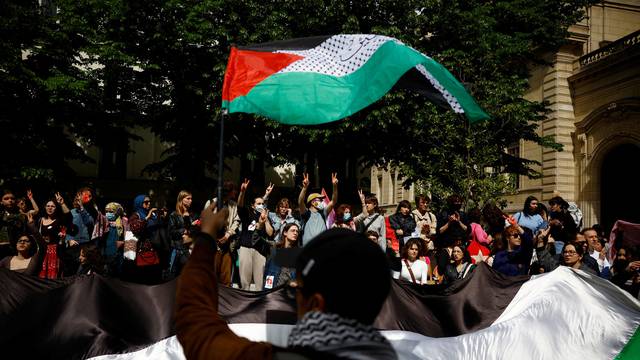 Students of the Sorbonne University gather to protest over Gaza war in Paris