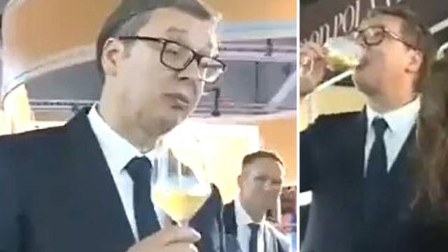 VIDEO Pijani Vučić baljezgao na sajmu vina, savjetnica mu uzela čašu, a on viknuo: A ne, ne, ne!