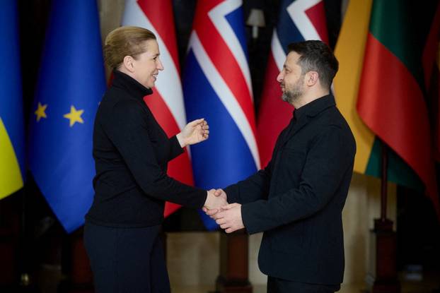 Ukrainian President Zelenskiy meets with Denmark's Prime Minister Frederiksen before a meeting of 'Coalition of the Willing' in Kyiv