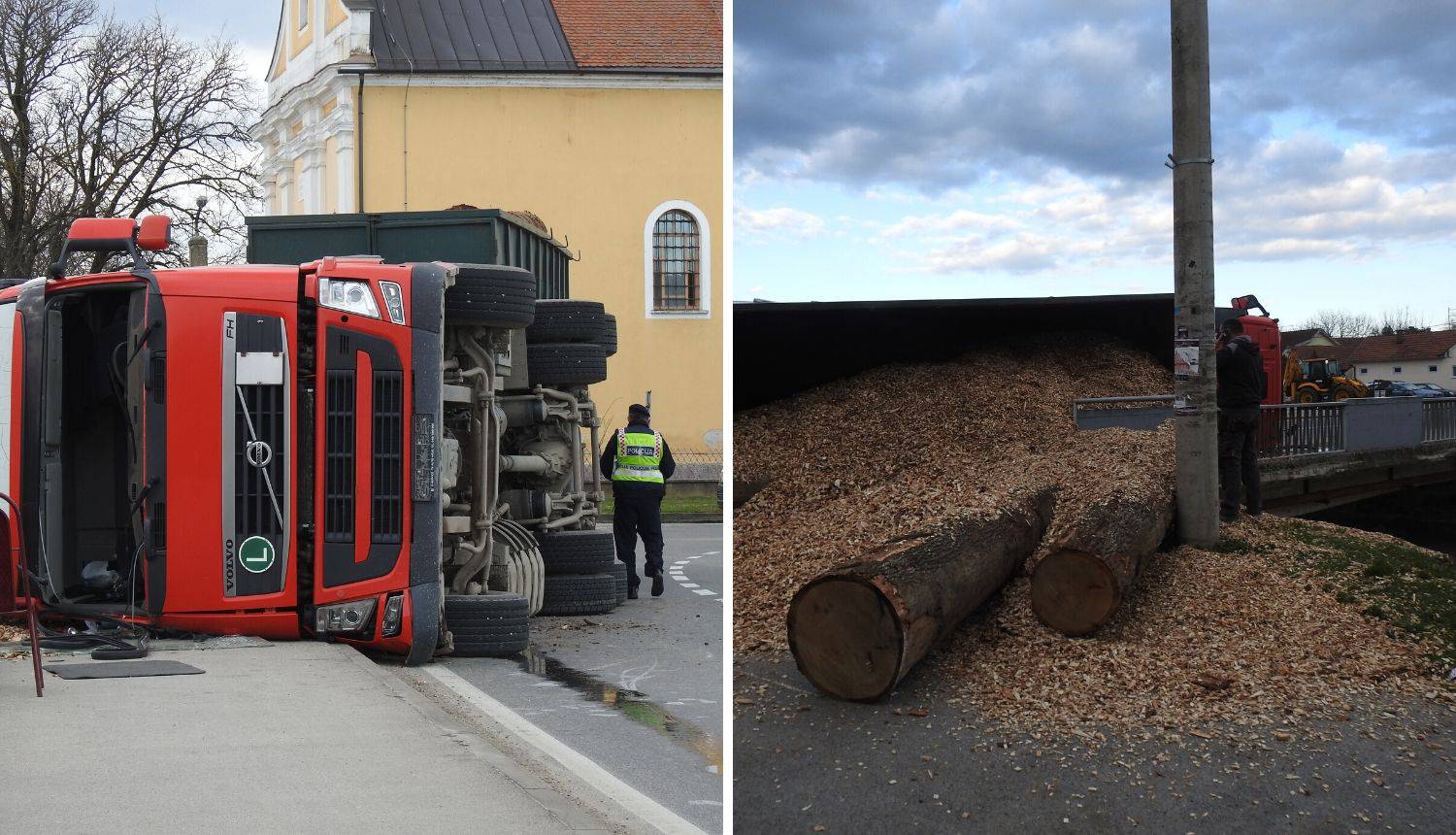 Kamionom ušao u oštri zavoj, preokrenuo se i prosuo trupce