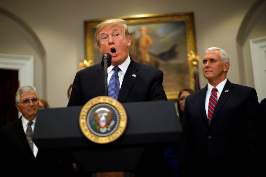 U.S. President Donald Trump and Vice President Mike Pence participate in a signing ceremony for Space Policy Directive at the White House in Washington D.C.