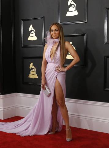 Singer Jennifer Lopez arrives at the 59th Annual Grammy Awards in Los Angeles